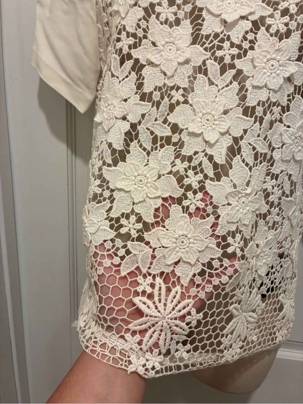 Tibi Cream Floral Crochet Lace see thru Short Sleeve Top - Picture 4 of 5